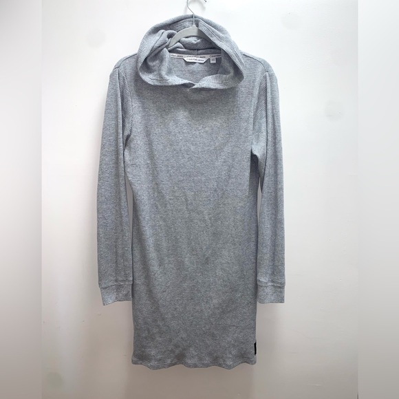 Dresses & Skirts - Calvin Klein Gray Knit Ribbed Long Sleeve Hooded Dress Size XL
